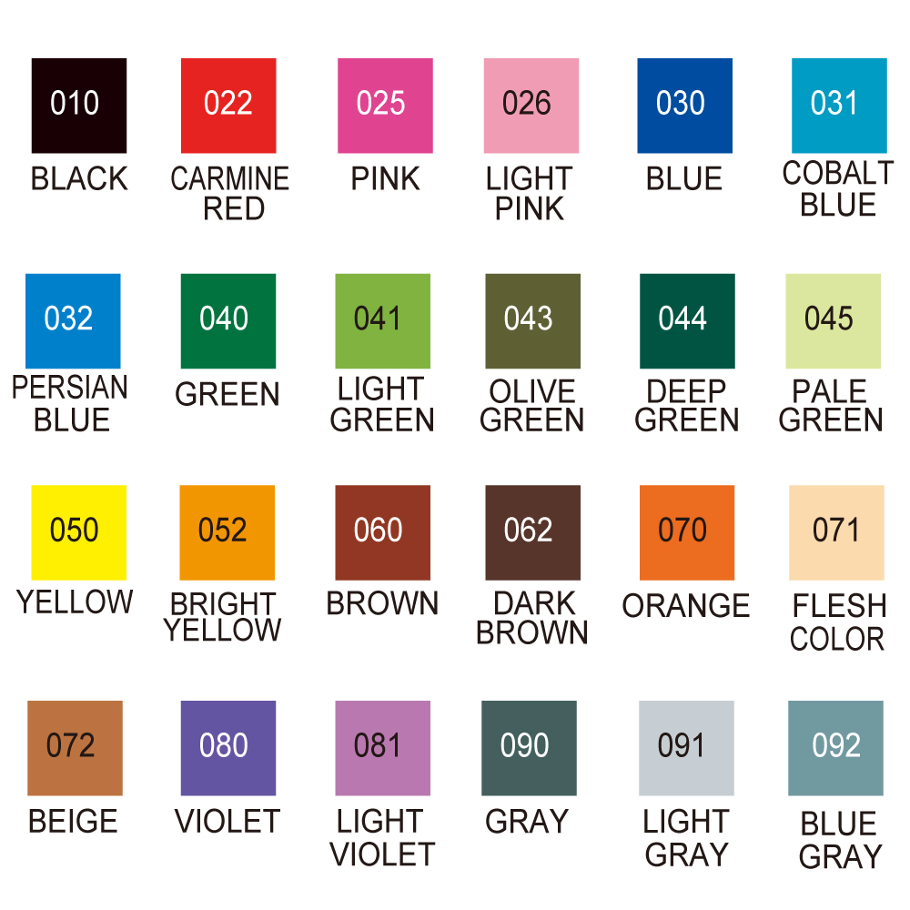 Brush Marker Colour Chart